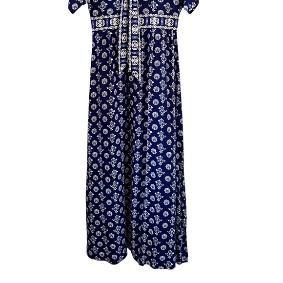 Garnet Hill Navy Blue Floral Print Maxi Dress Size 6 - Picture 12 of 16